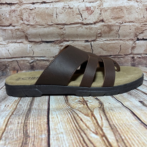 Vintage Cherokee Leather Strappy Thong Sandal 8.5 M Brown Retro Made in Italy - Picture 3 of 12